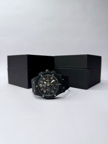 Mens Watches – Hublot Big Bang Calendar Full Black Leather Strap Watch
