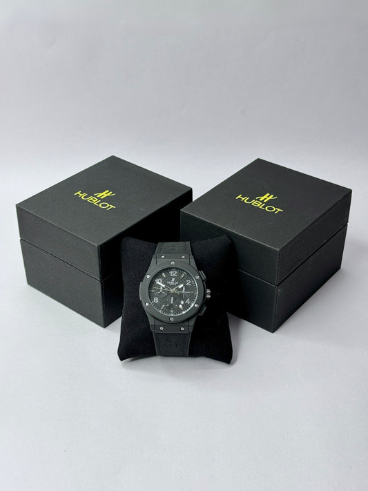Hublot Mens Watches – Hublot Big Bang Calendar Full Black Leather Strap Watch