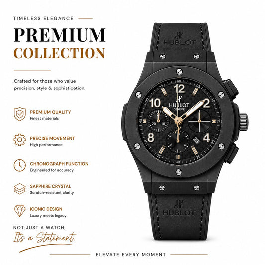 Hublot Mens Watches – Hublot Big Bang Calendar Full Black Leather Strap Watch