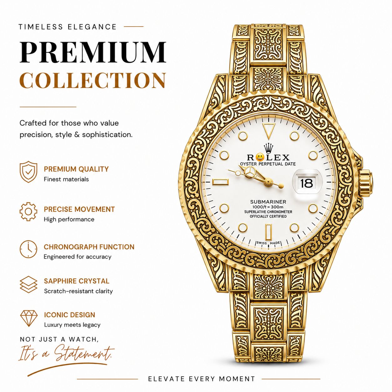 Rolex Submariner Handcrafted Premium Watch (White Dial)